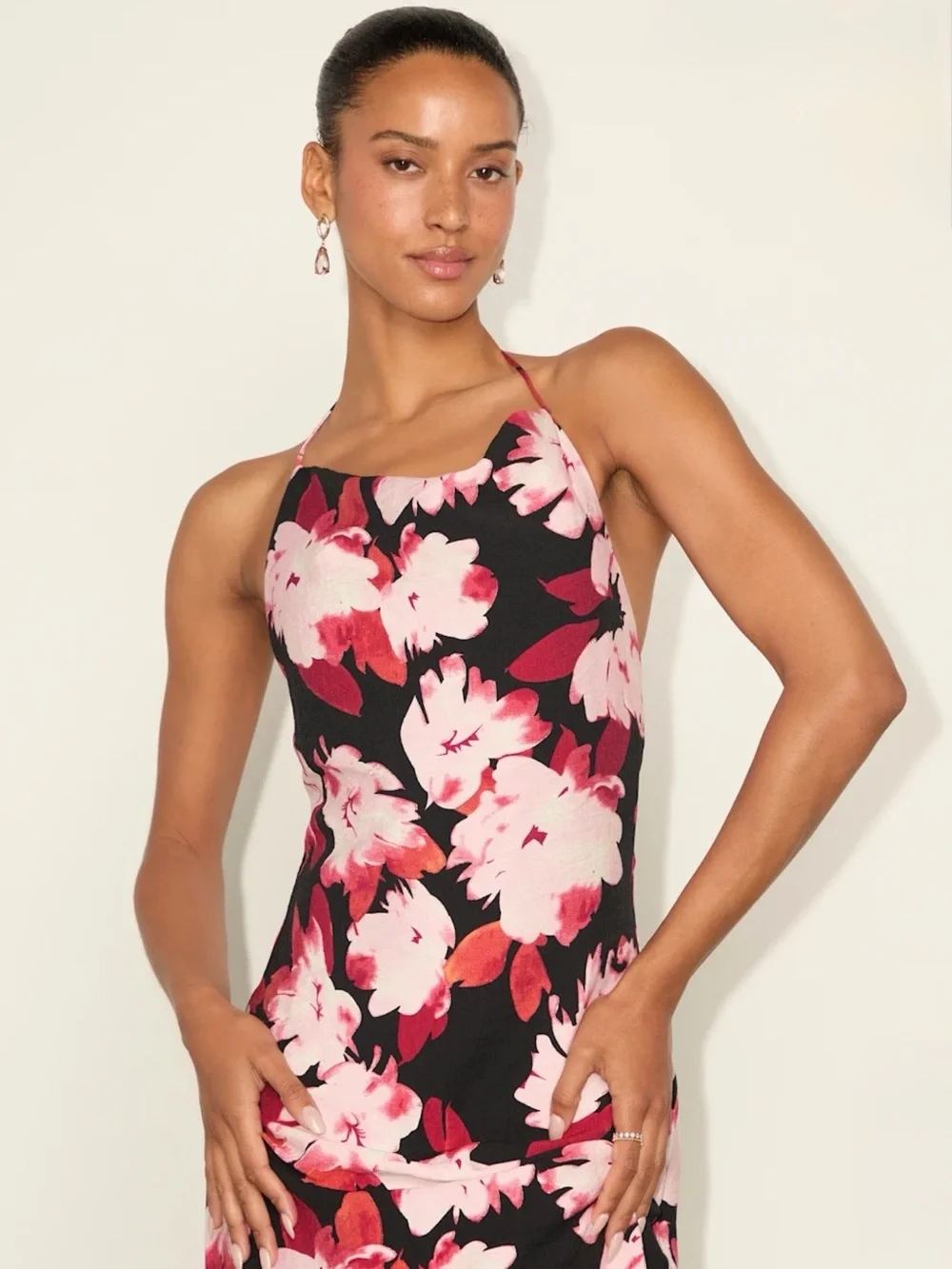 Lulu's Black Maxi Dress with Pink Floral Print
